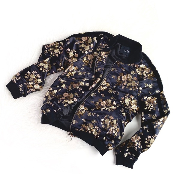 AKIRA Jackets & Blazers - AKIRA | golden floral velvet trim bomber jacket